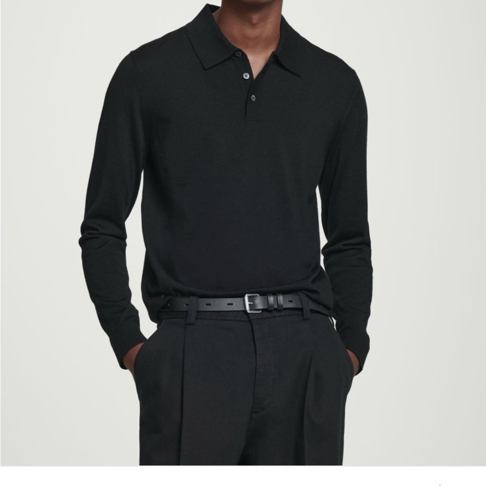 Men’s navy 100% wool knit polo sweater